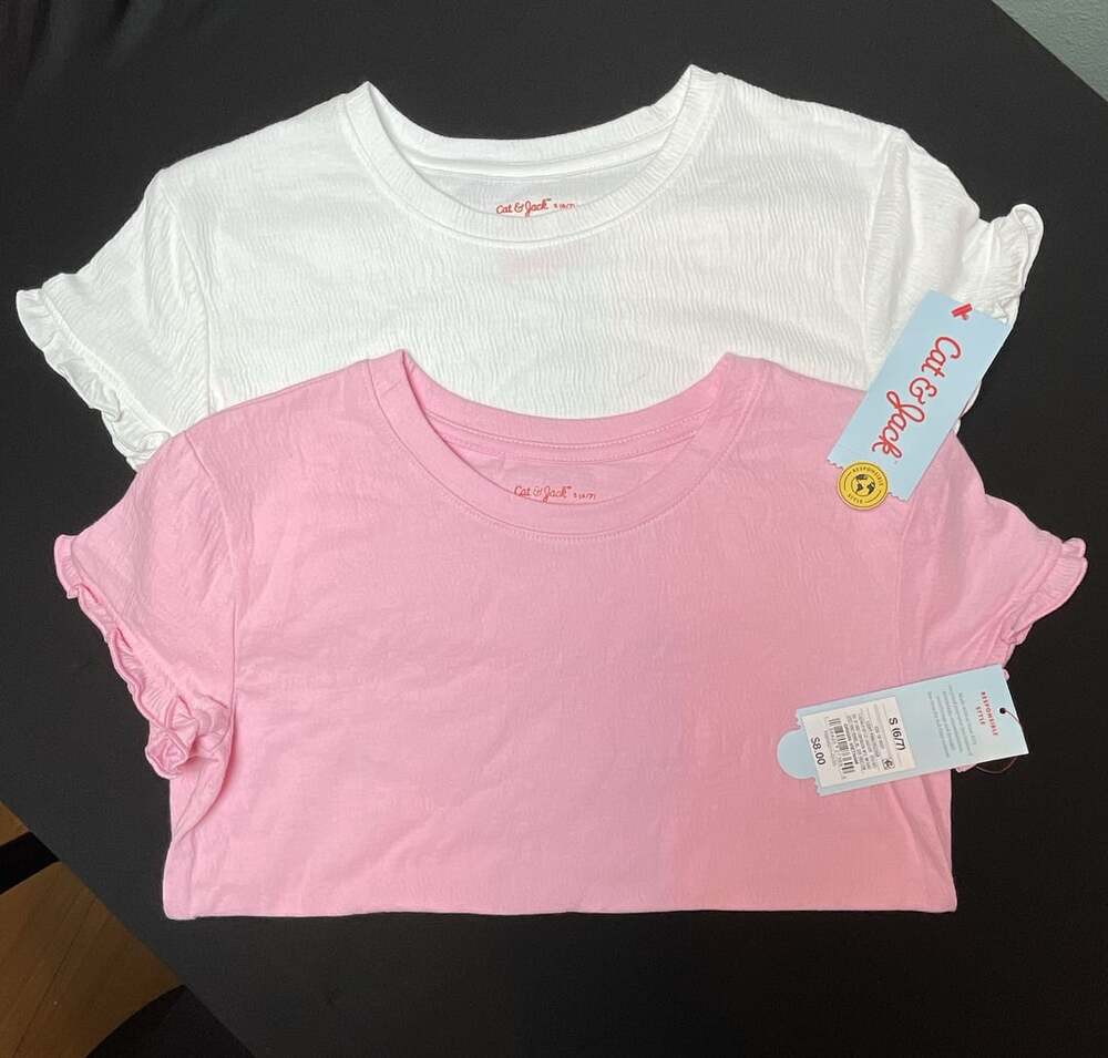 Cat & Jack Girls Textured Short Sleeve Ruffle Tee 2-Pack White and Pink